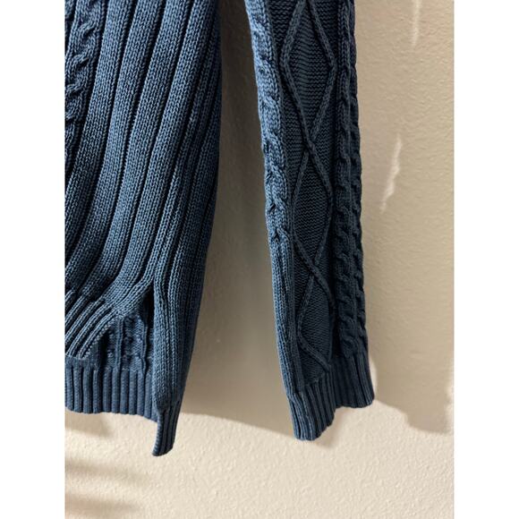 Blue Cotton Natural Reflections Chunky Cable Knit Fisherman V Neck Sweater SMALL - Picture 5 of 10